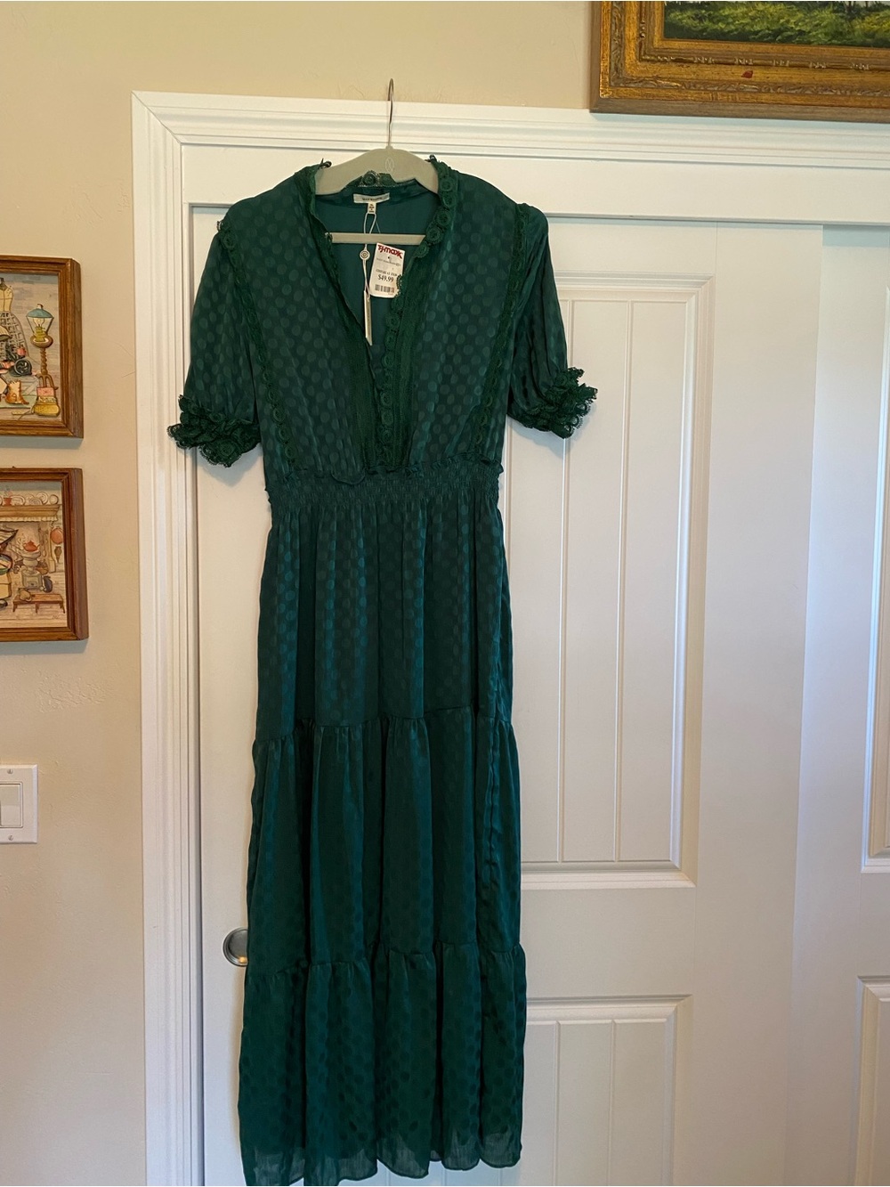 Emerald Green Tiered Maxi Dress with Ruffle Trim